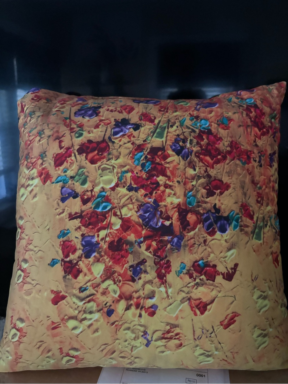Floral Textured Accent Pillow in Yellow with Multi-Color Blooms